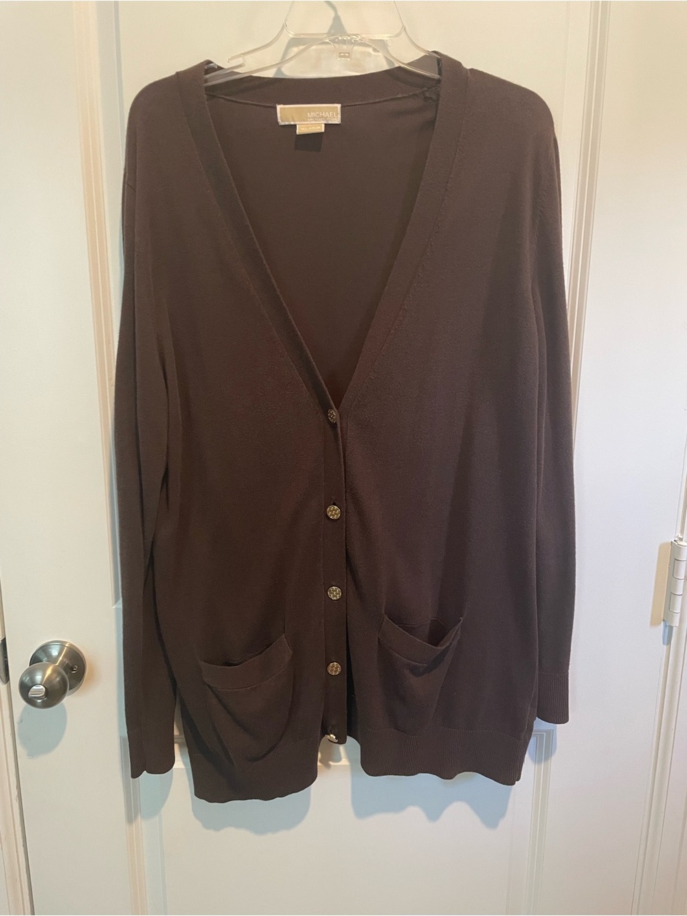 MICHAEL Michael Kors Chocolate Brown V‑Neck Button Cardigan